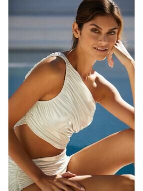 NWT Norma Kamali White One-Shoulder Swim Top - Size Medium